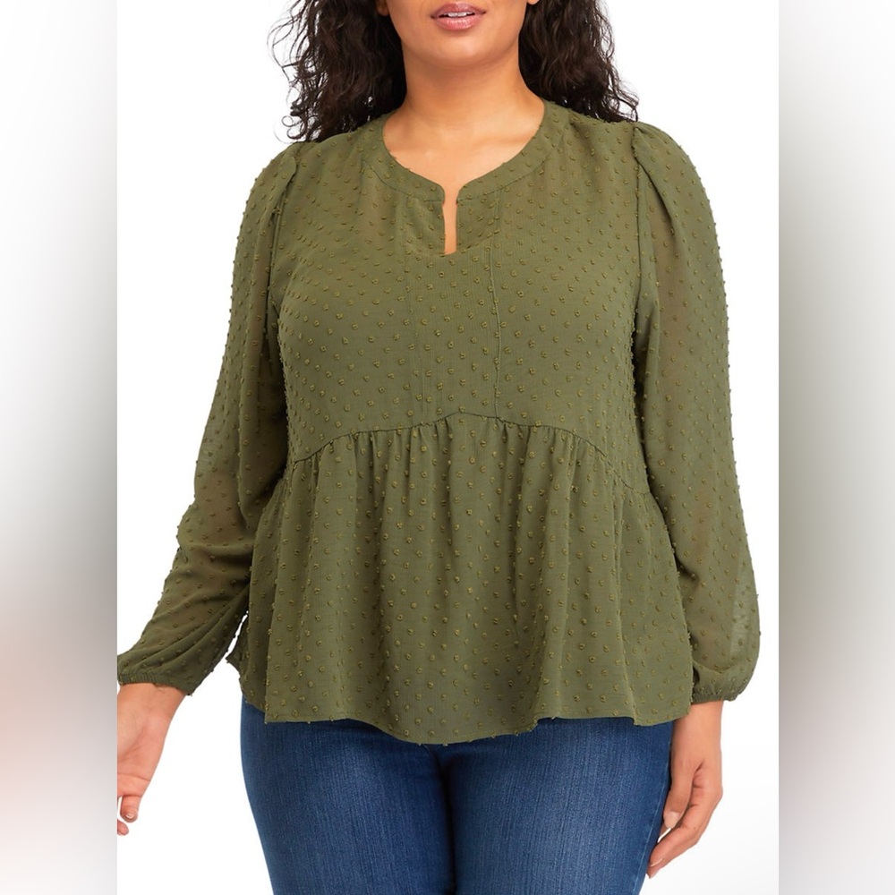 Plus Size Clip Dot Mandarin Collar Blouse